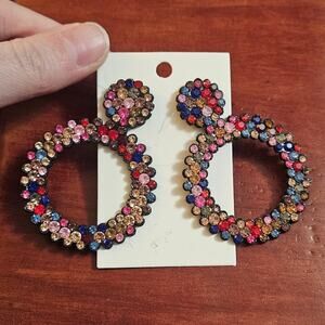 Boutique Deco Multi-Color Rhinestone Circle Earrings ~ Bright Versatile Eclectic